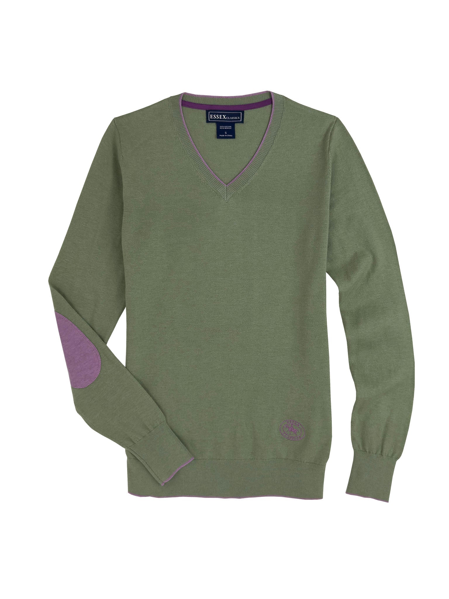 Essex Classics Moss Green with Mauve Trey V - Neck Sweater - Essex Classics - Equiluxe Tack