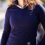 Essex Classics Navy with Tan Trey V-Neck Sweater - Equiluxe Tack