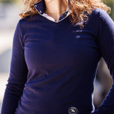 Essex Classics Navy with Tan Trey V-Neck Sweater - Equiluxe Tack