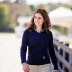 Essex Classics Navy with Tan Trey V-Neck Sweater - Equiluxe Tack