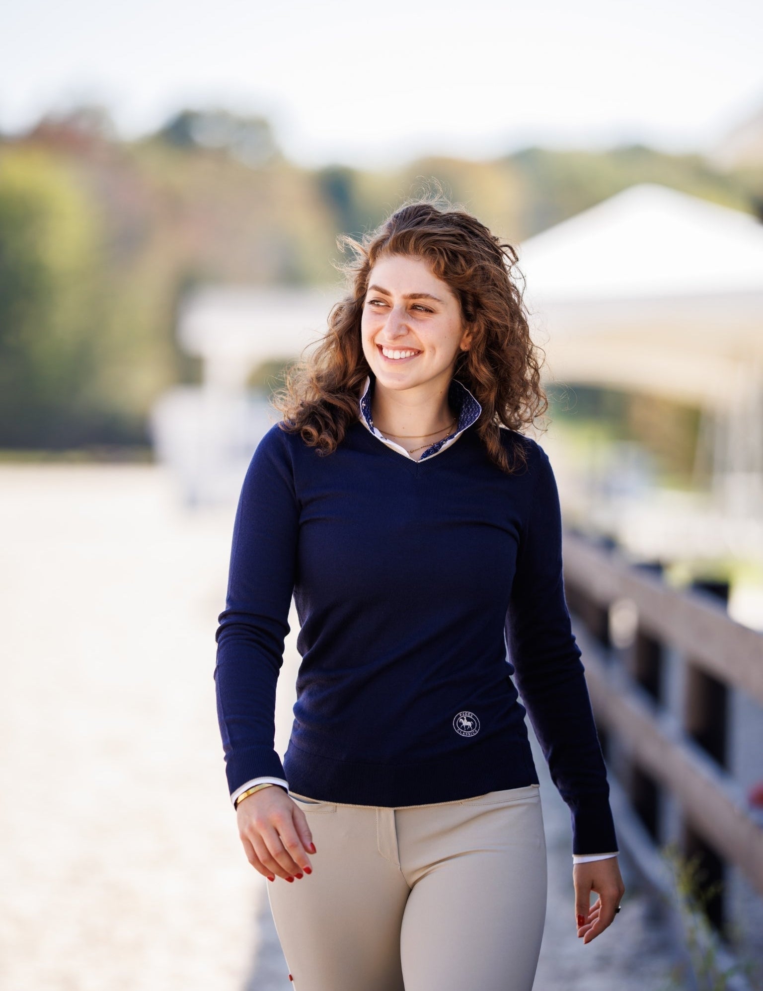 Essex Classics Navy with Tan Trey V-Neck Sweater - Equiluxe Tack