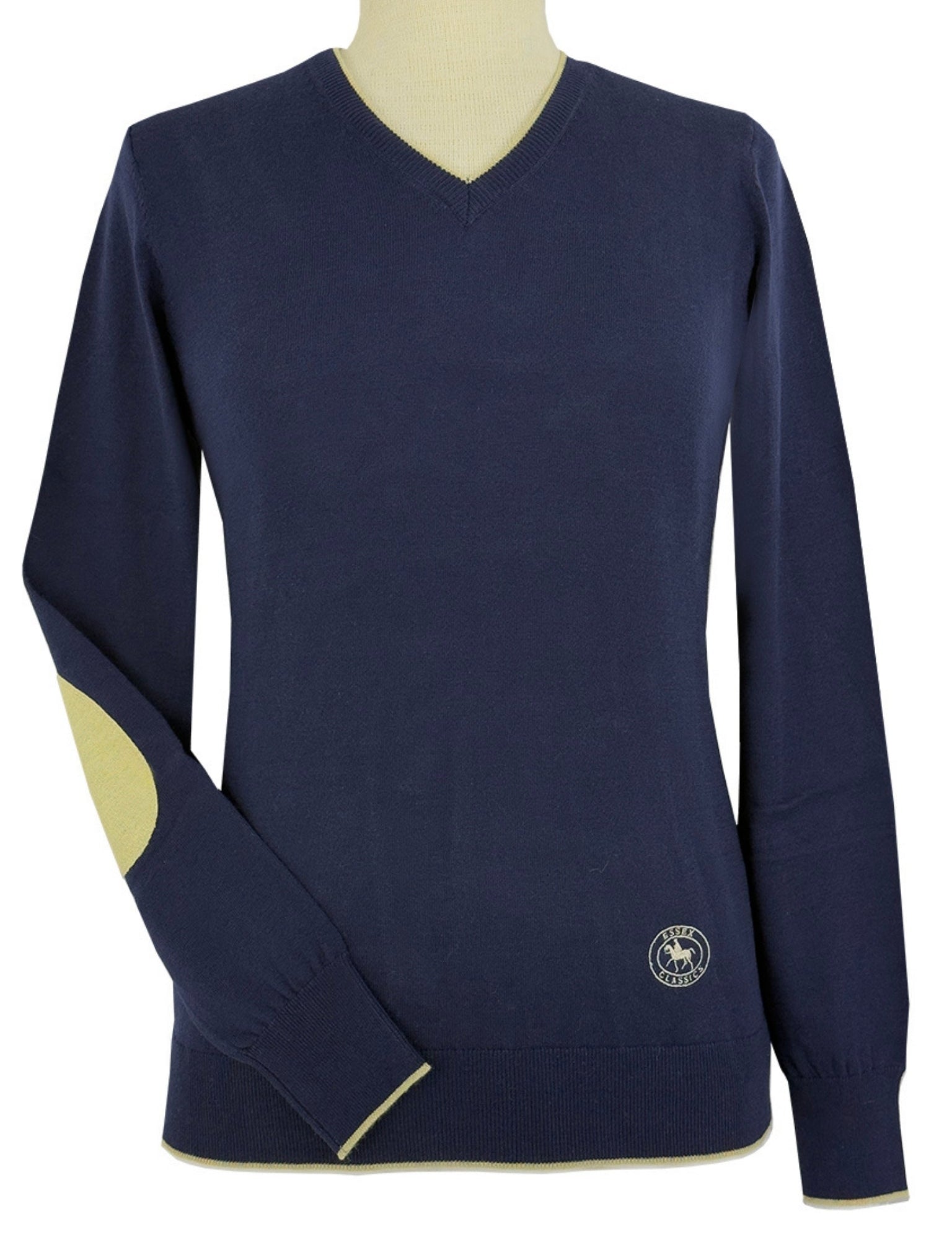 Essex Classics Navy with Tan Trey V-Neck Sweater - Equiluxe Tack