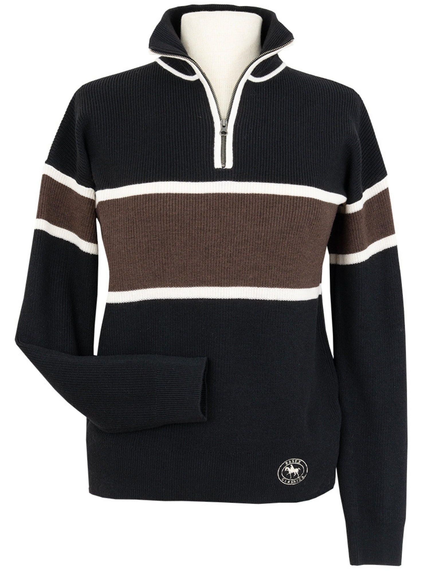 Essex Classics Oxford Quarter Zip Sweater - Black & Chocolate - Equiluxe Tack