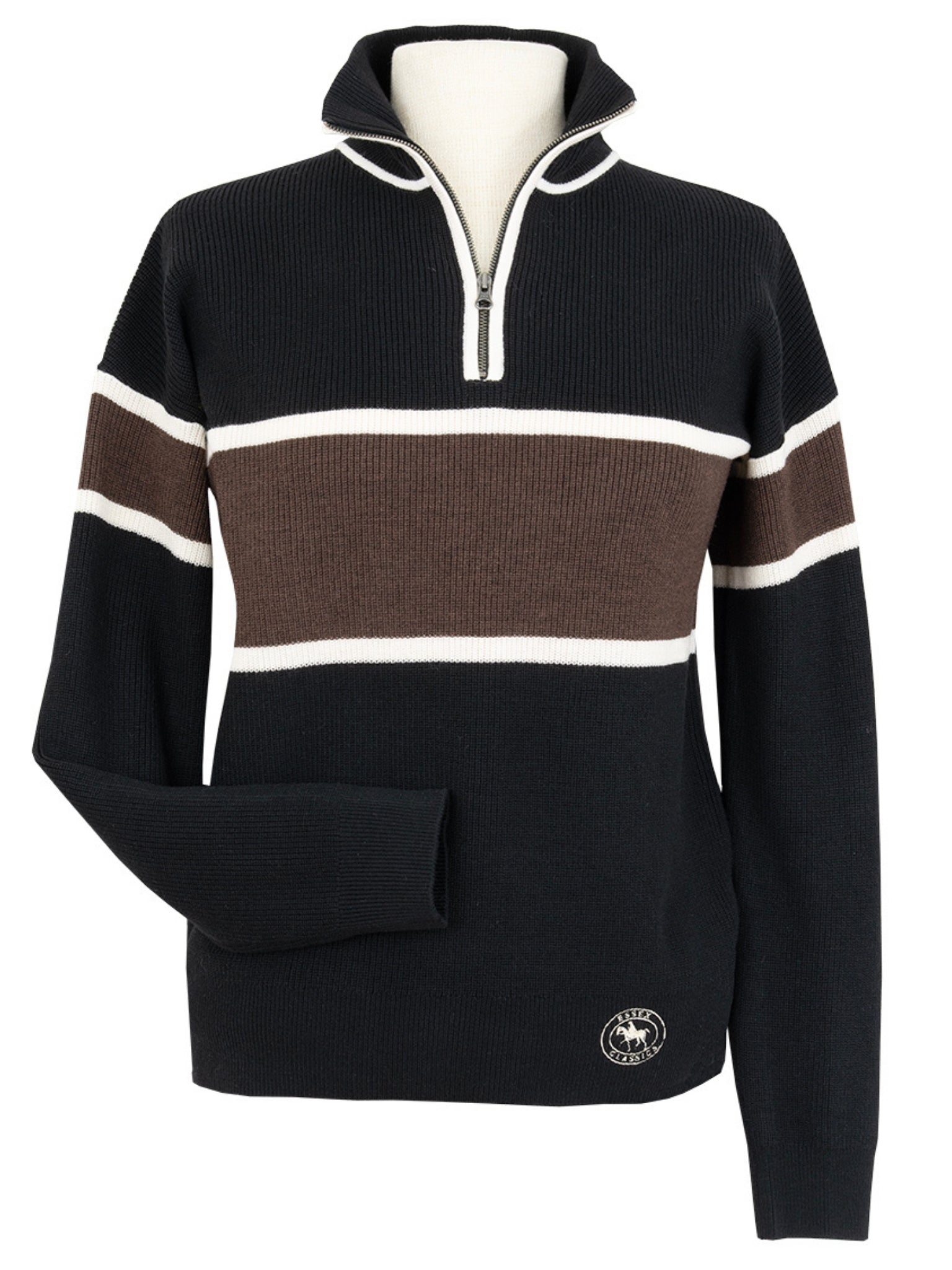 Essex Classics Oxford Quarter Zip Sweater - Black & Chocolate - Equiluxe Tack