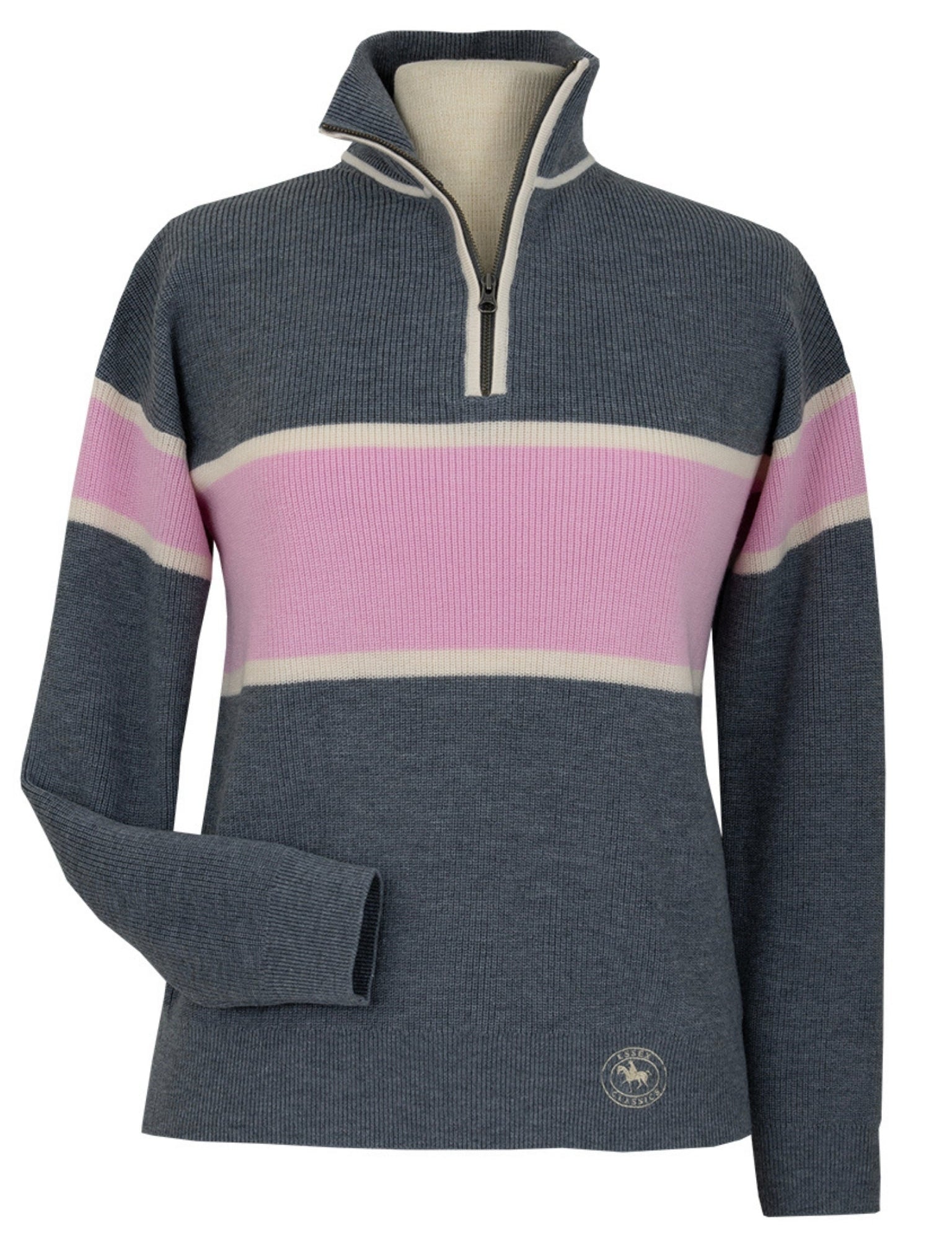 Essex Classics Oxford Quarter Zip Sweater - Grey & Pink - Equiluxe Tack