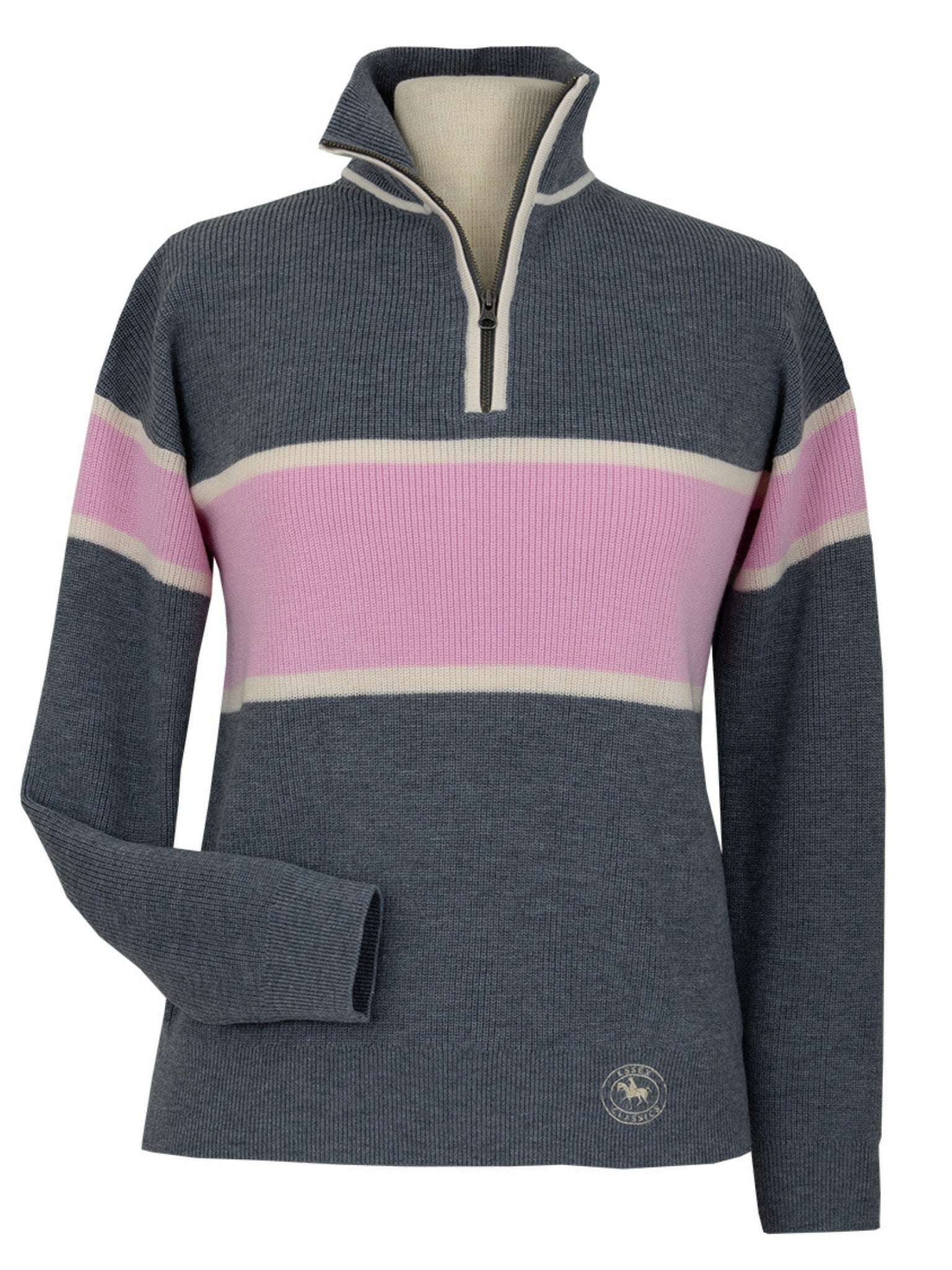Essex Classics Oxford Quarter Zip Sweater - Grey & Pink - Equiluxe Tack