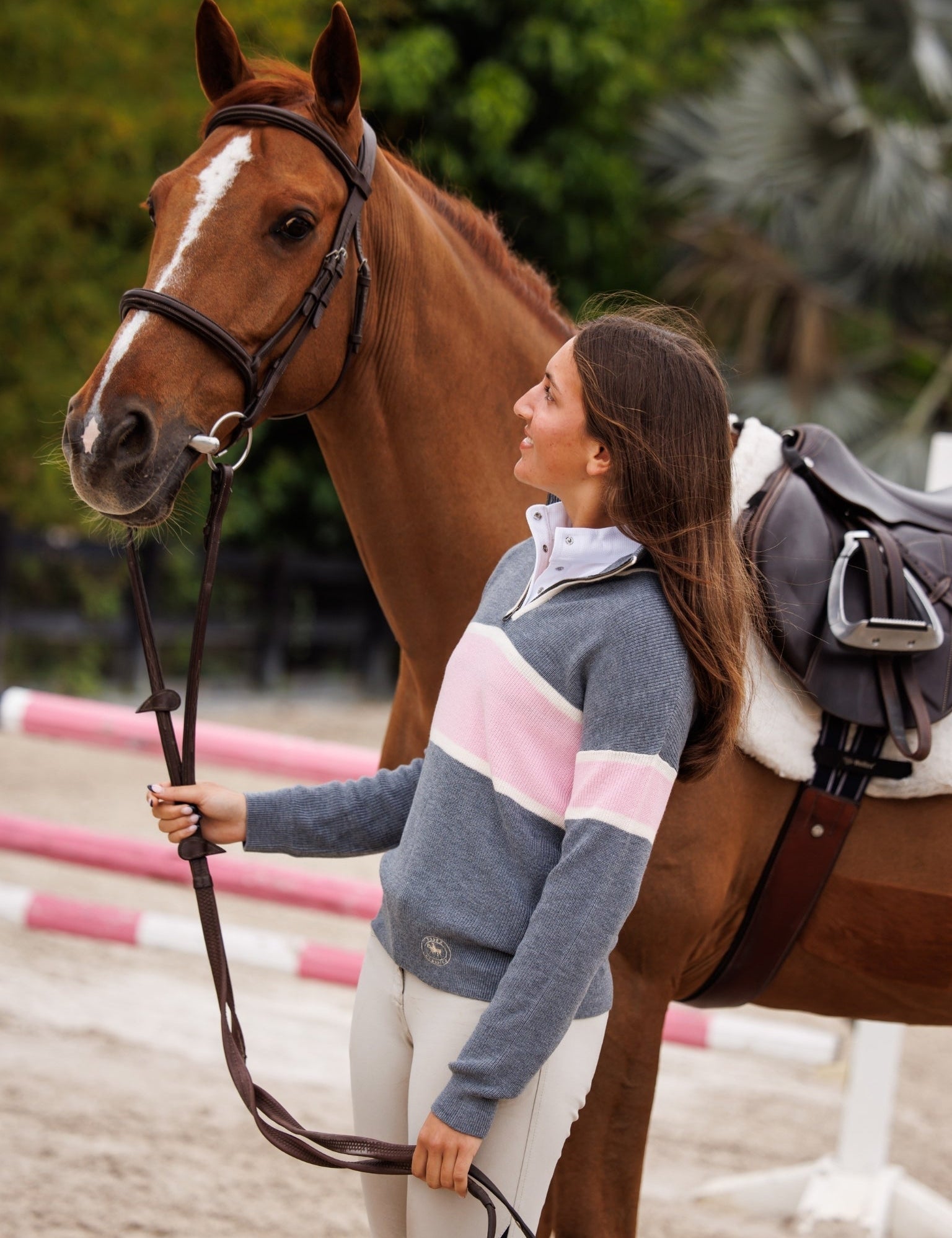 Essex Classics Oxford Quarter Zip Sweater - Grey & Pink - Equiluxe Tack
