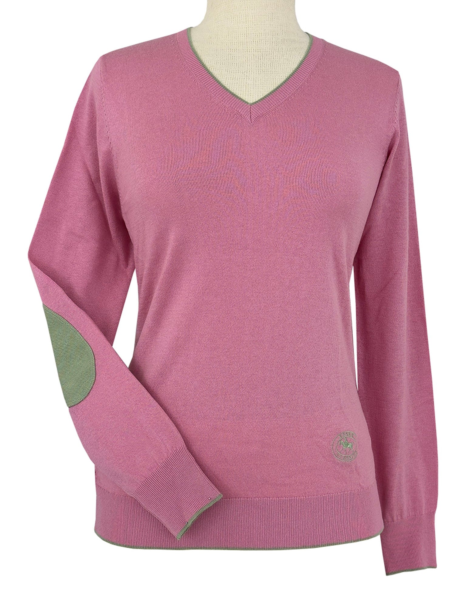 Essex Classics Pink with Moss Trey V - Neck Sweater - Essex Classics - Equiluxe Tack