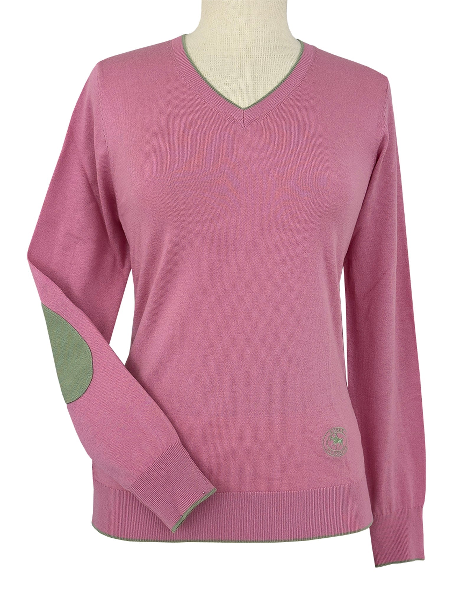 Essex Classics Pink with Moss Trey V - Neck Sweater - Essex Classics - Equiluxe Tack