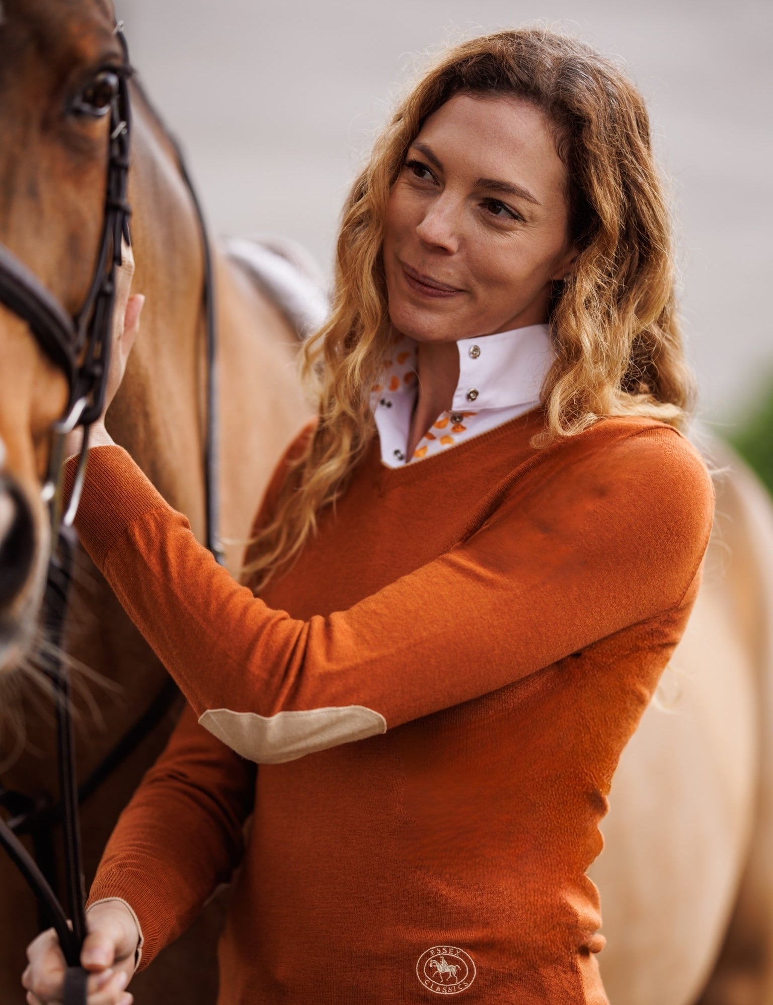Essex Classics Rust with Oatmeal Trey V - Neck Sweater - Essex Classics - Equiluxe Tack