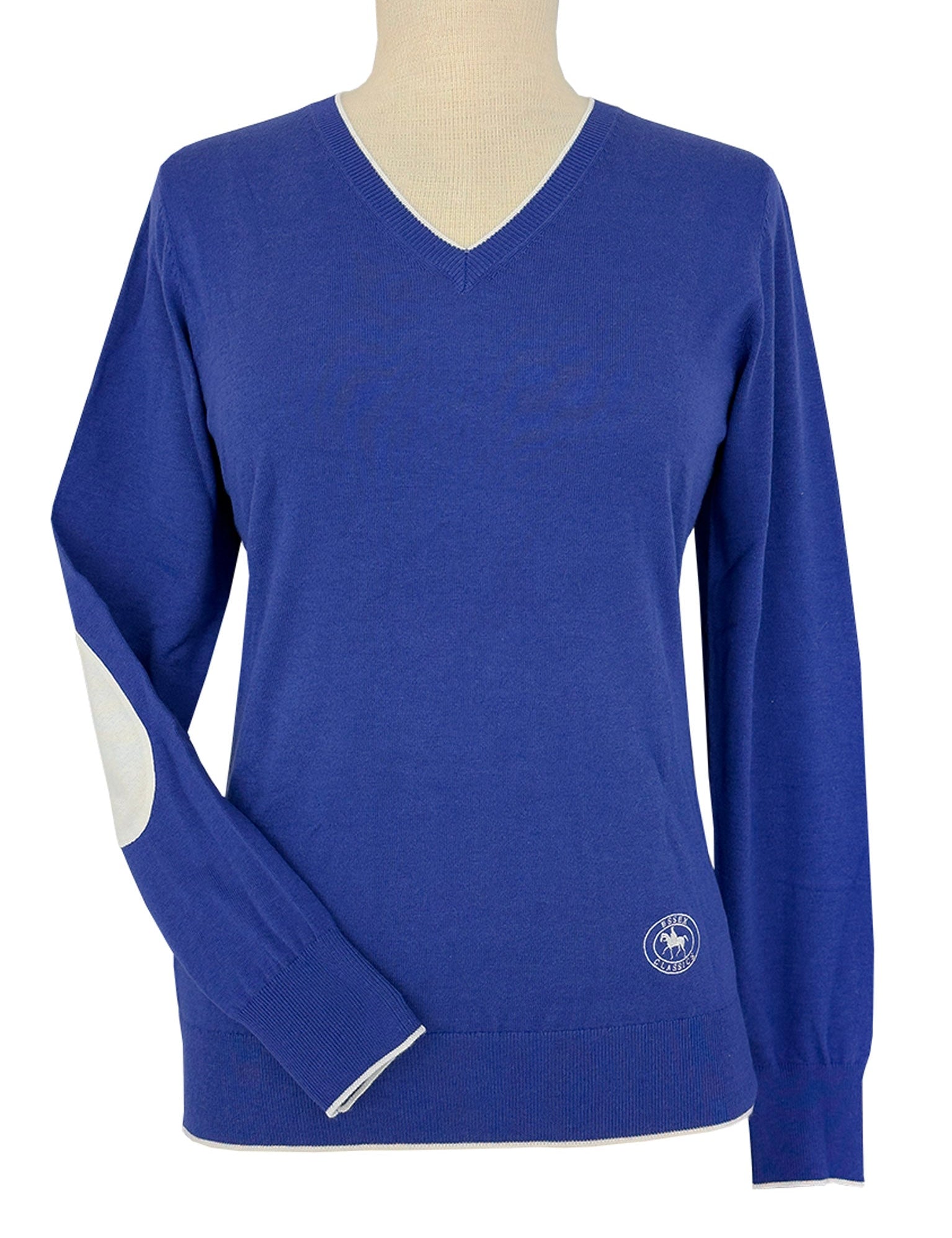 Essex Classics Sapphire with Ivory Trey V - Neck Sweater - Essex Classics - Equiluxe Tack