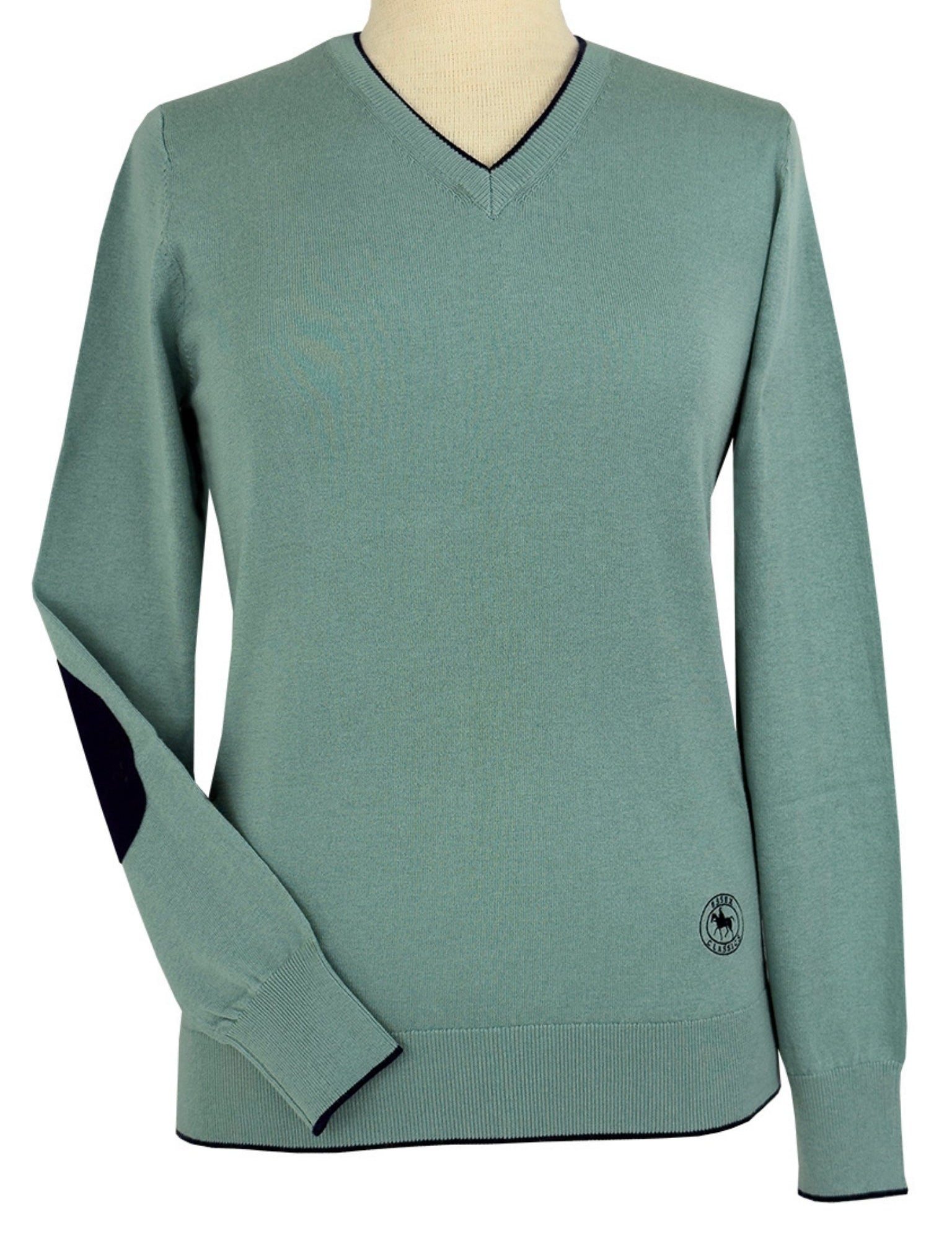 Essex Classics Seafoam with Navy Trey V-Neck Sweater - Equiluxe Tack