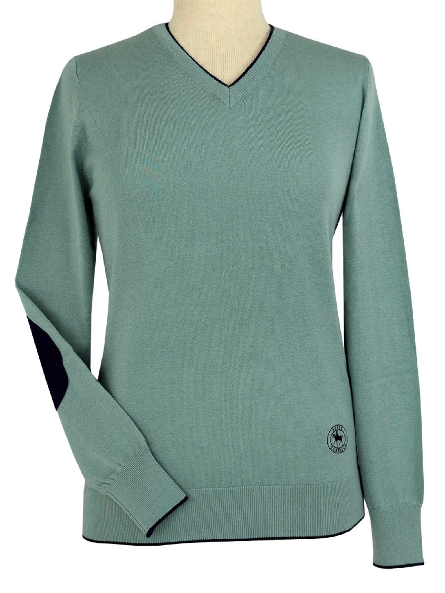 Essex Classics Seafoam with Navy Trey V-Neck Sweater - Equiluxe Tack