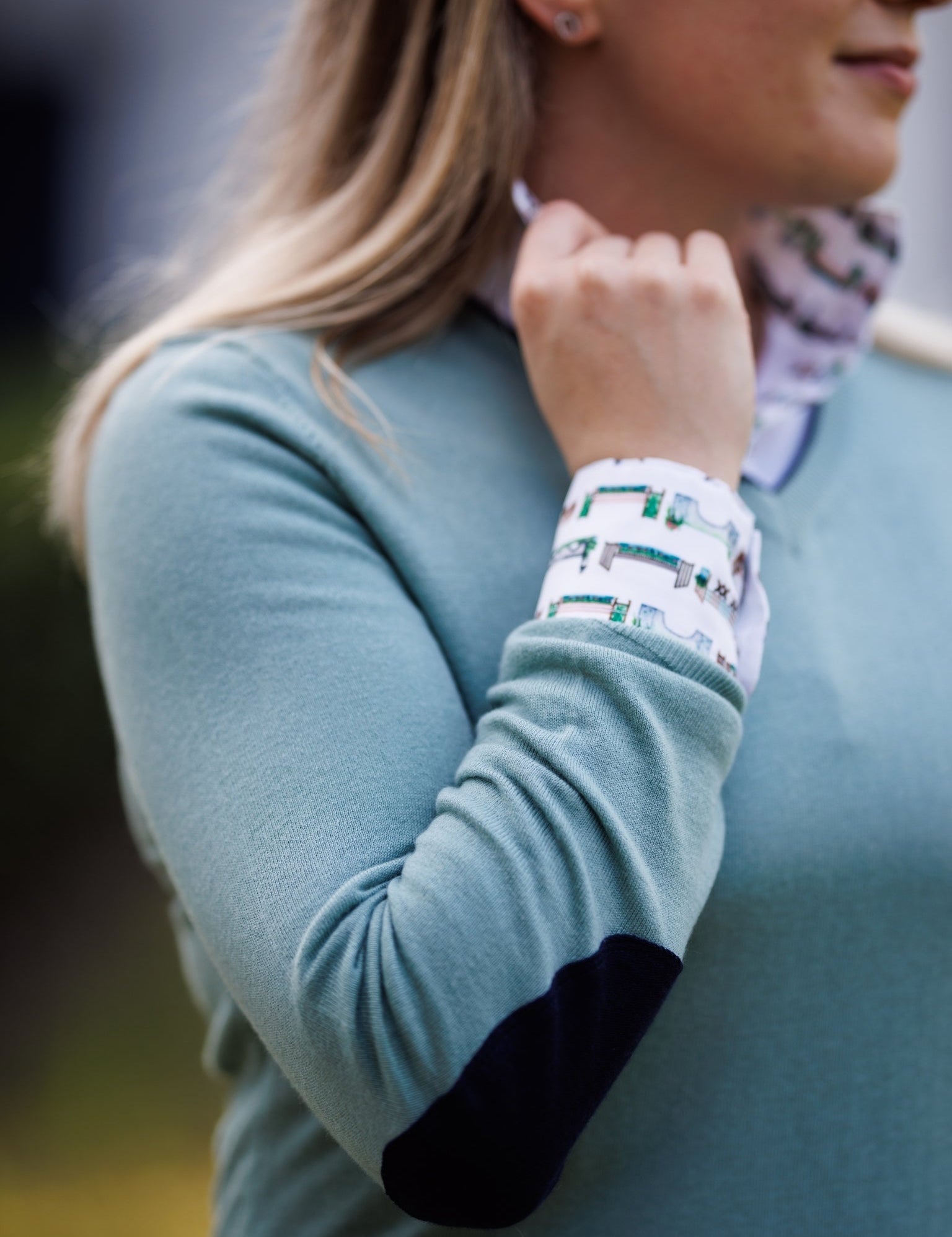 Essex Classics Seafoam with Navy Trey V-Neck Sweater - Equiluxe Tack