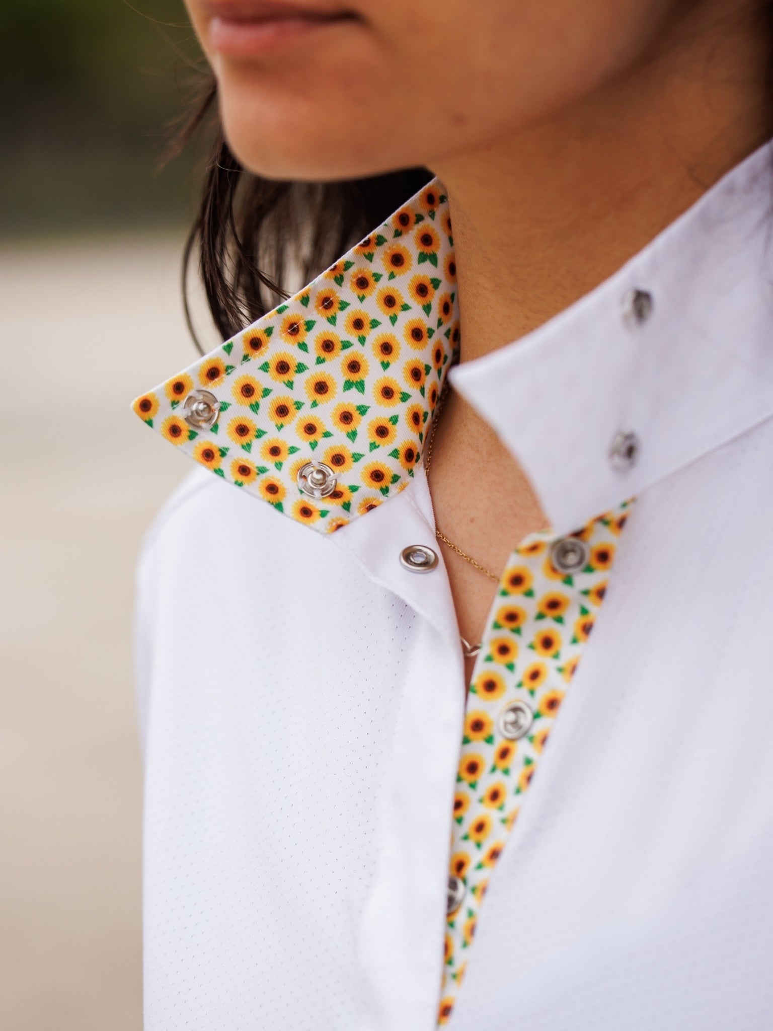 Essex Classics Sunflowers Ladies Talent Yarn Wrap Collar Short Sleeve Show Shirt - Equiluxe Tack