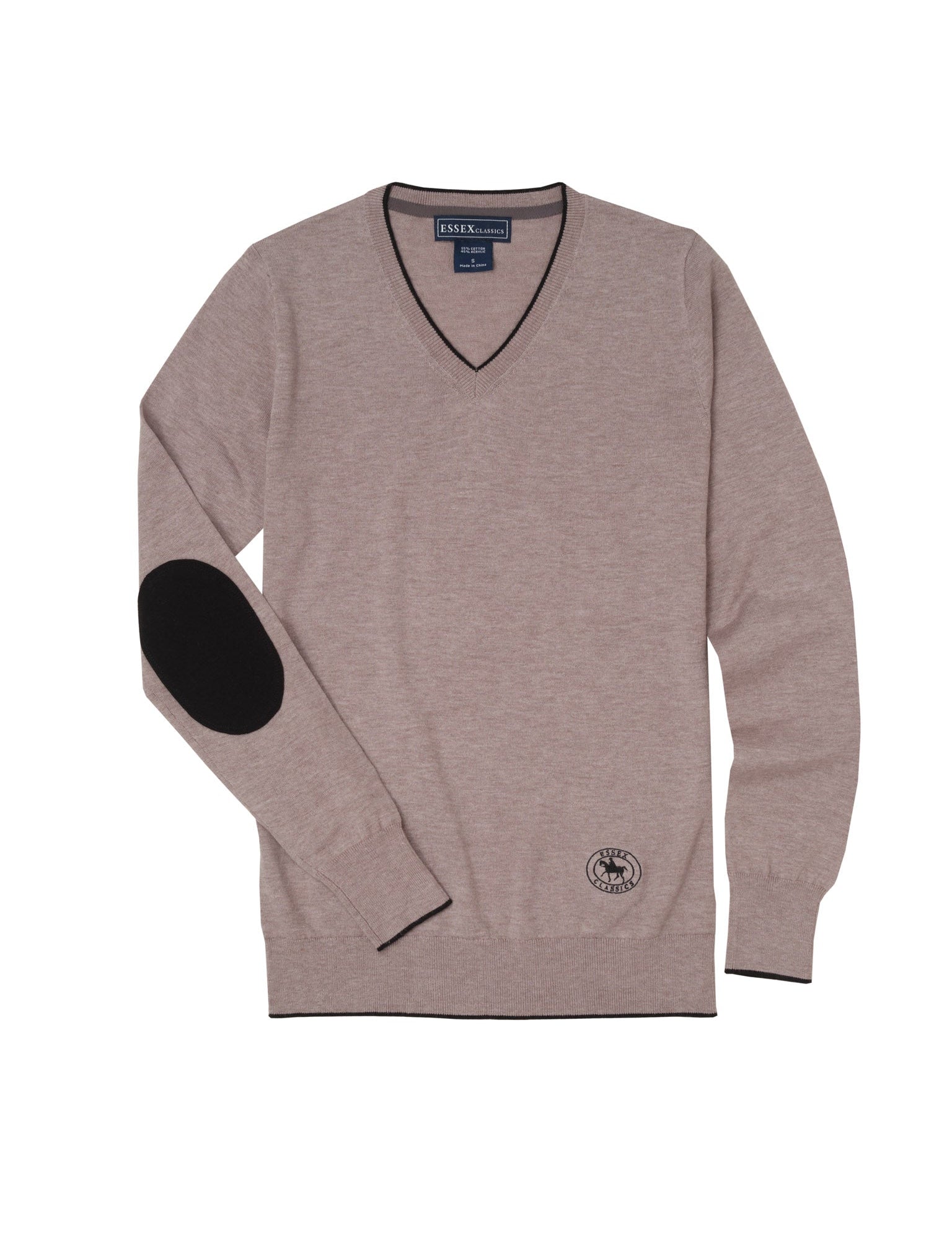 Essex Classics Taupe with Black Trey V - Neck Sweater - Essex Classics - Equiluxe Tack
