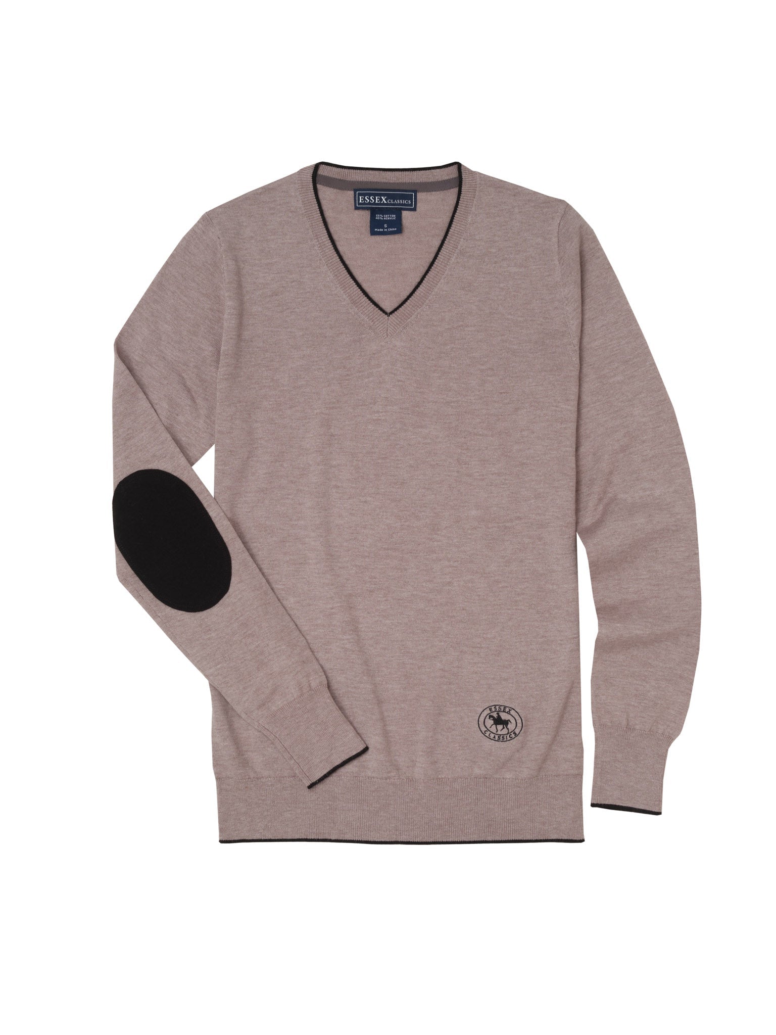Essex Classics Taupe with Black Trey V - Neck Sweater - Essex Classics - Equiluxe Tack