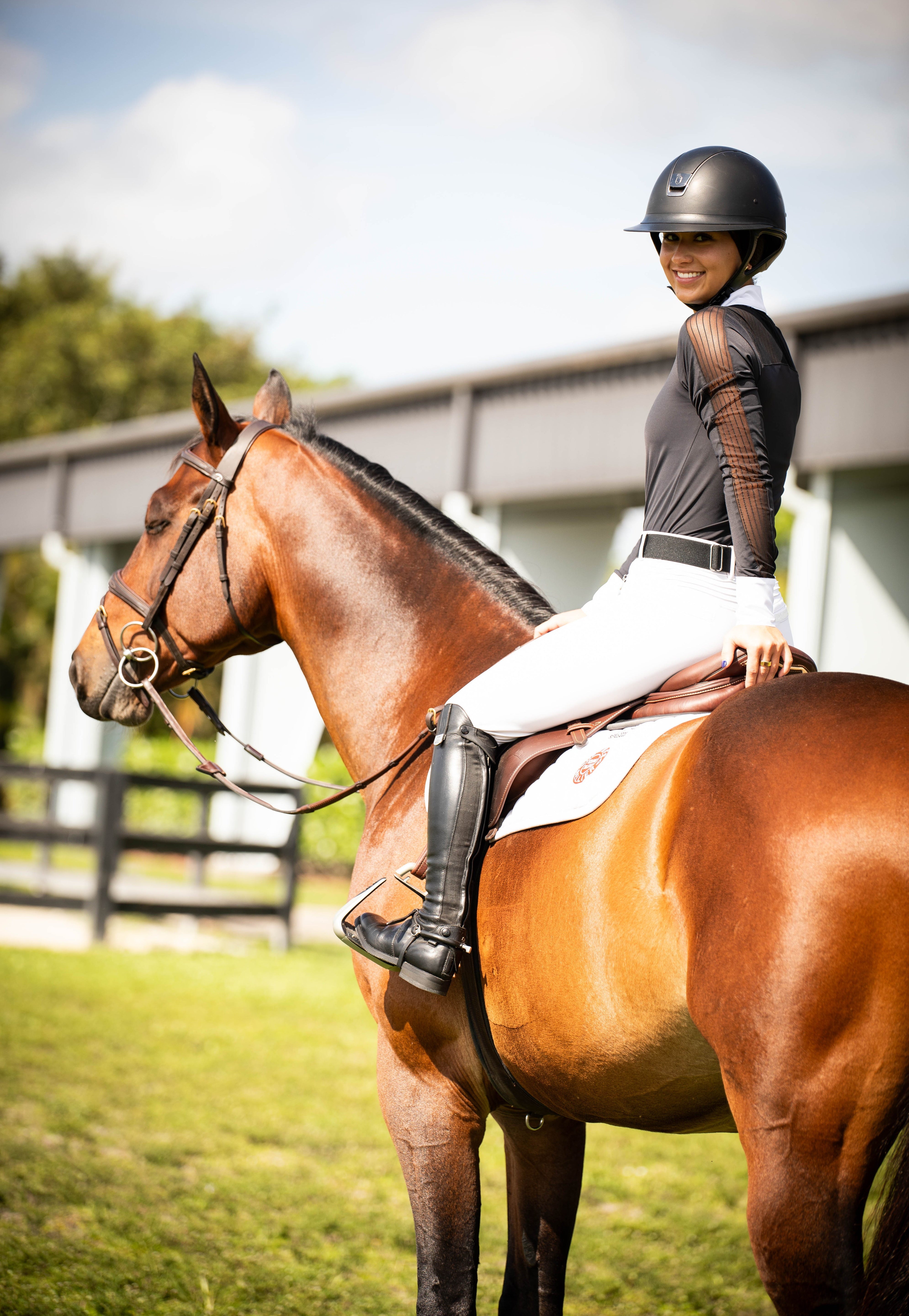 Euphoric Equestrian Palm Beach Competition Shirt, Black/Stripe - Euphoric Equestrian - Equiluxe Tack