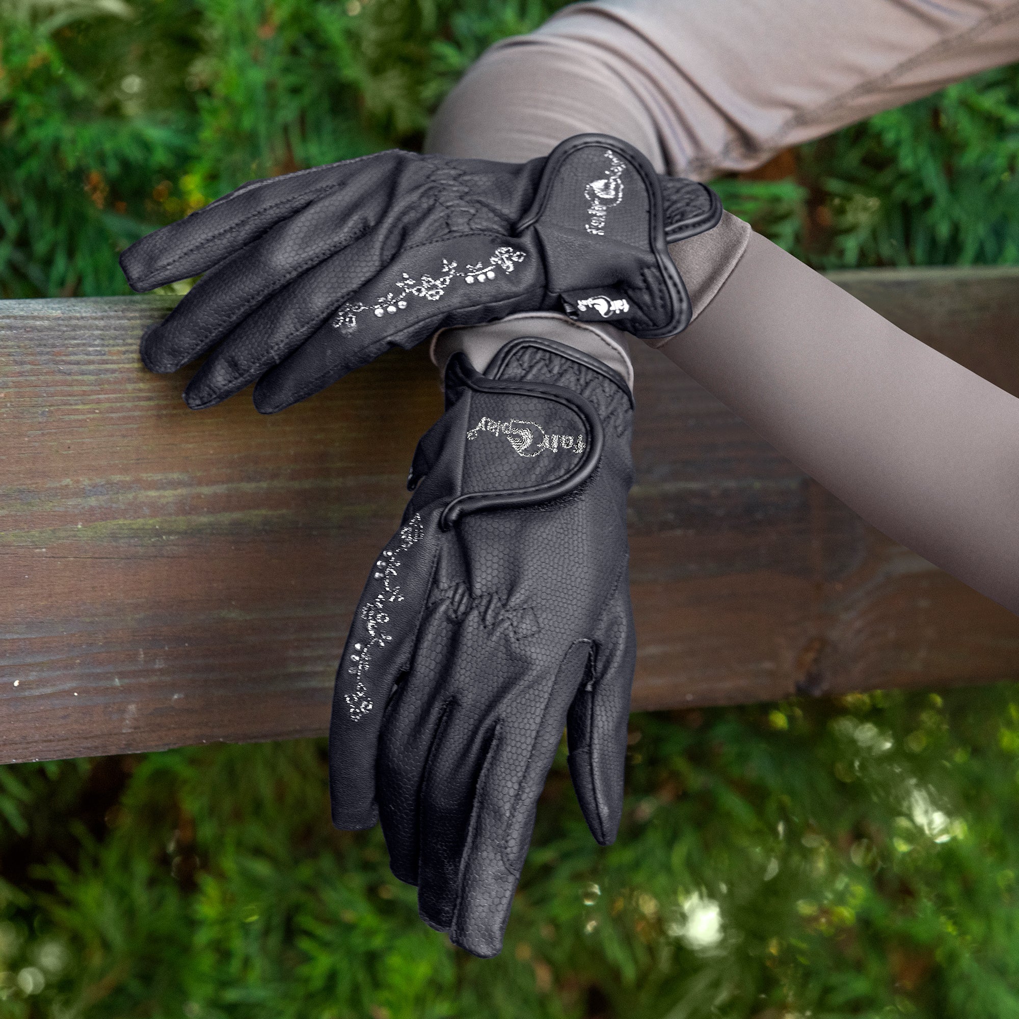 Fair Play "Asti Fleur" Leather & Crystal Riding Gloves - Fair Play - Equiluxe Tack