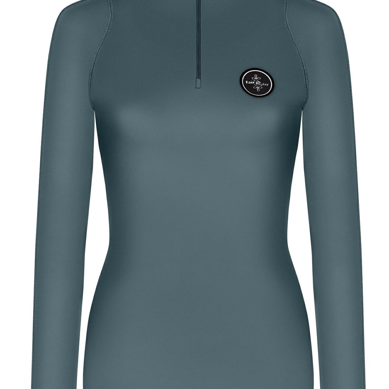 Fair Play "Jade" Storm Green Mock Turtleneck Riding Shirt - Fair Play - Equiluxe Tack