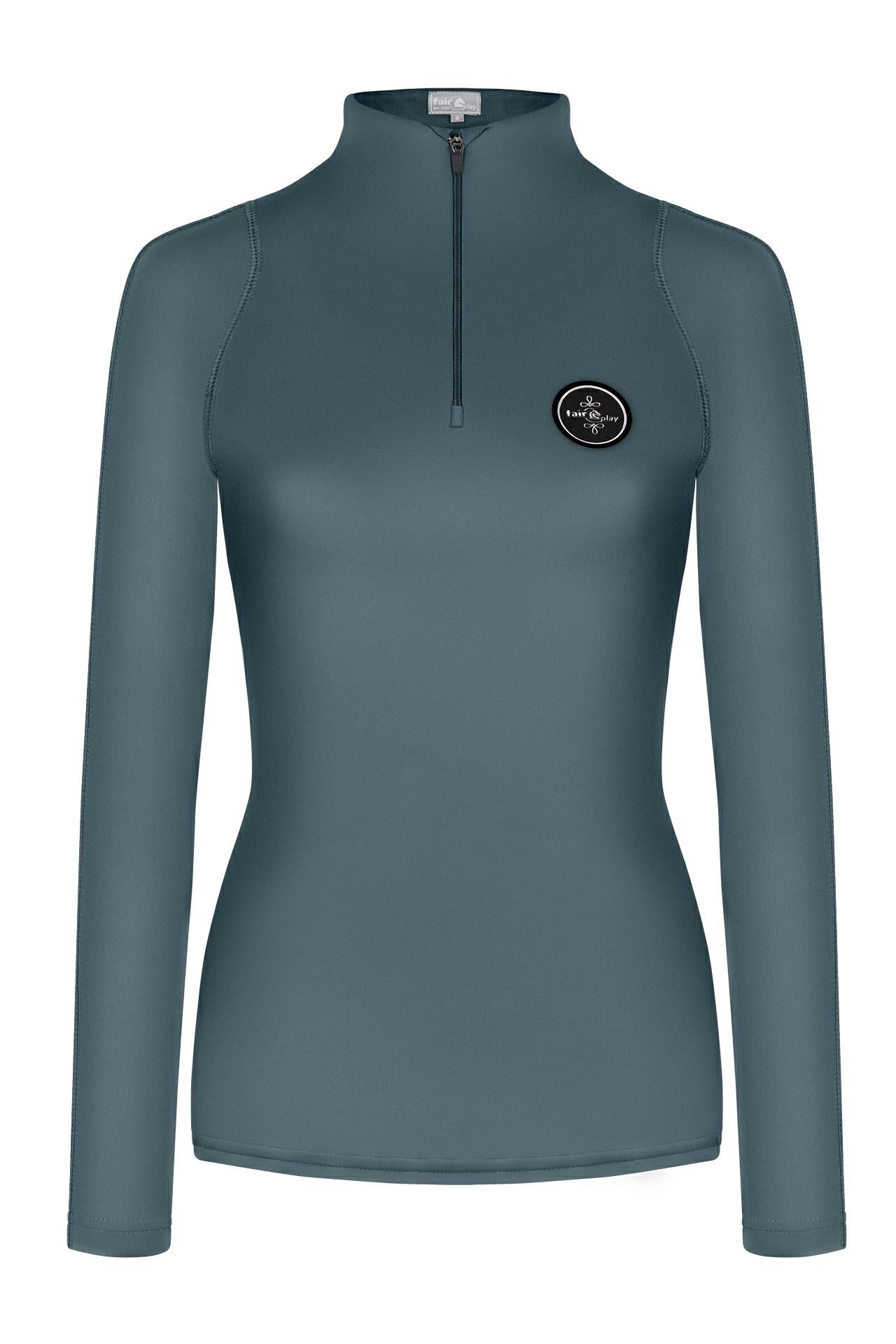 Fair Play "Jade" Storm Green Mock Turtleneck Riding Shirt - Fair Play - Equiluxe Tack