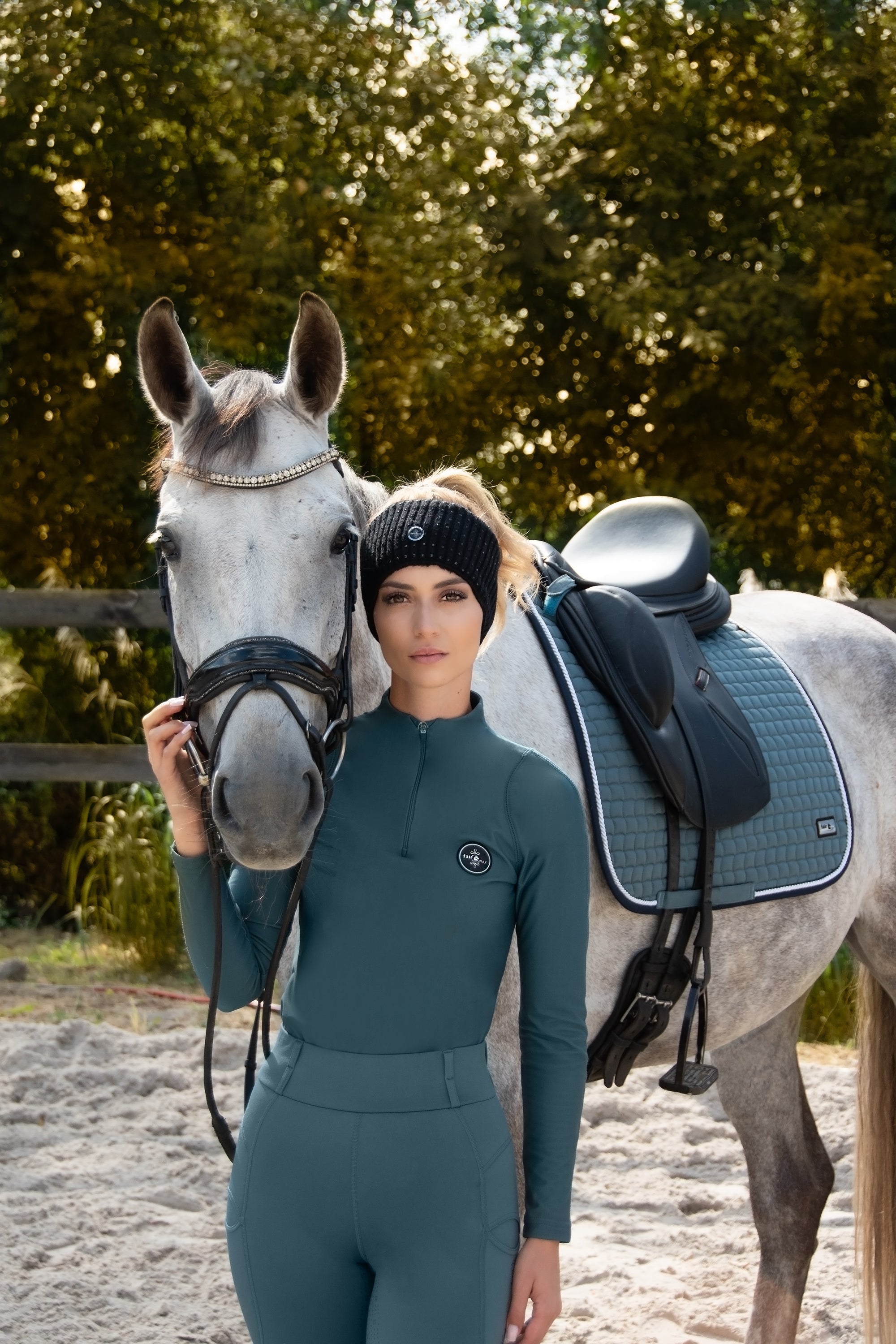 Fair Play "Jade" Storm Green Mock Turtleneck Riding Shirt - Fair Play - Equiluxe Tack