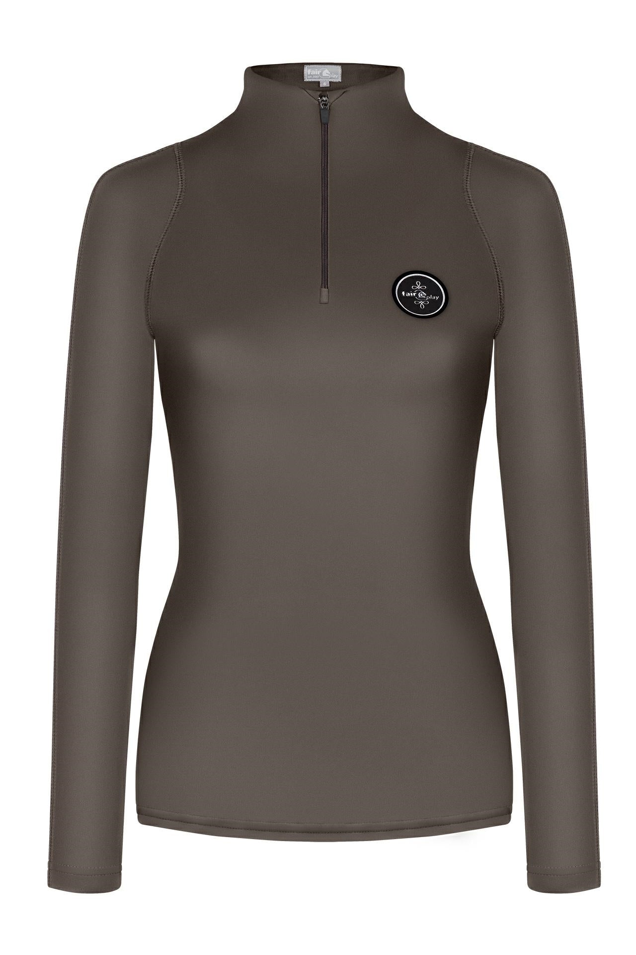 Fair Play "Jade" Taupe Grey Mock Turtleneck Riding Shirt - Fair Play - Equiluxe Tack