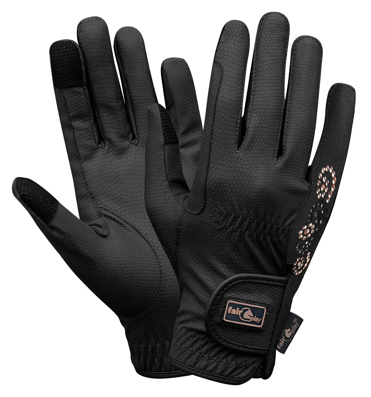 Fair Play "Pammy" Leather Riding Gloves - Rose Gold Crystals - Fair Play - Equiluxe Tack
