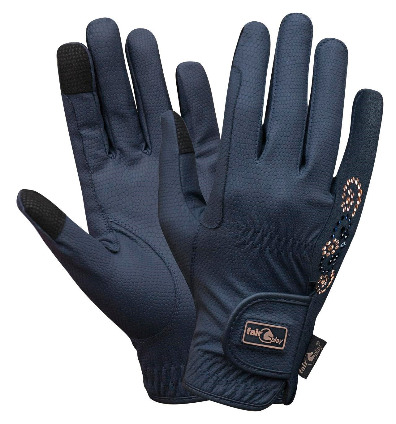 Fair Play "Pammy" Leather Riding Gloves - Rose Gold Crystals - Fair Play - Equiluxe Tack
