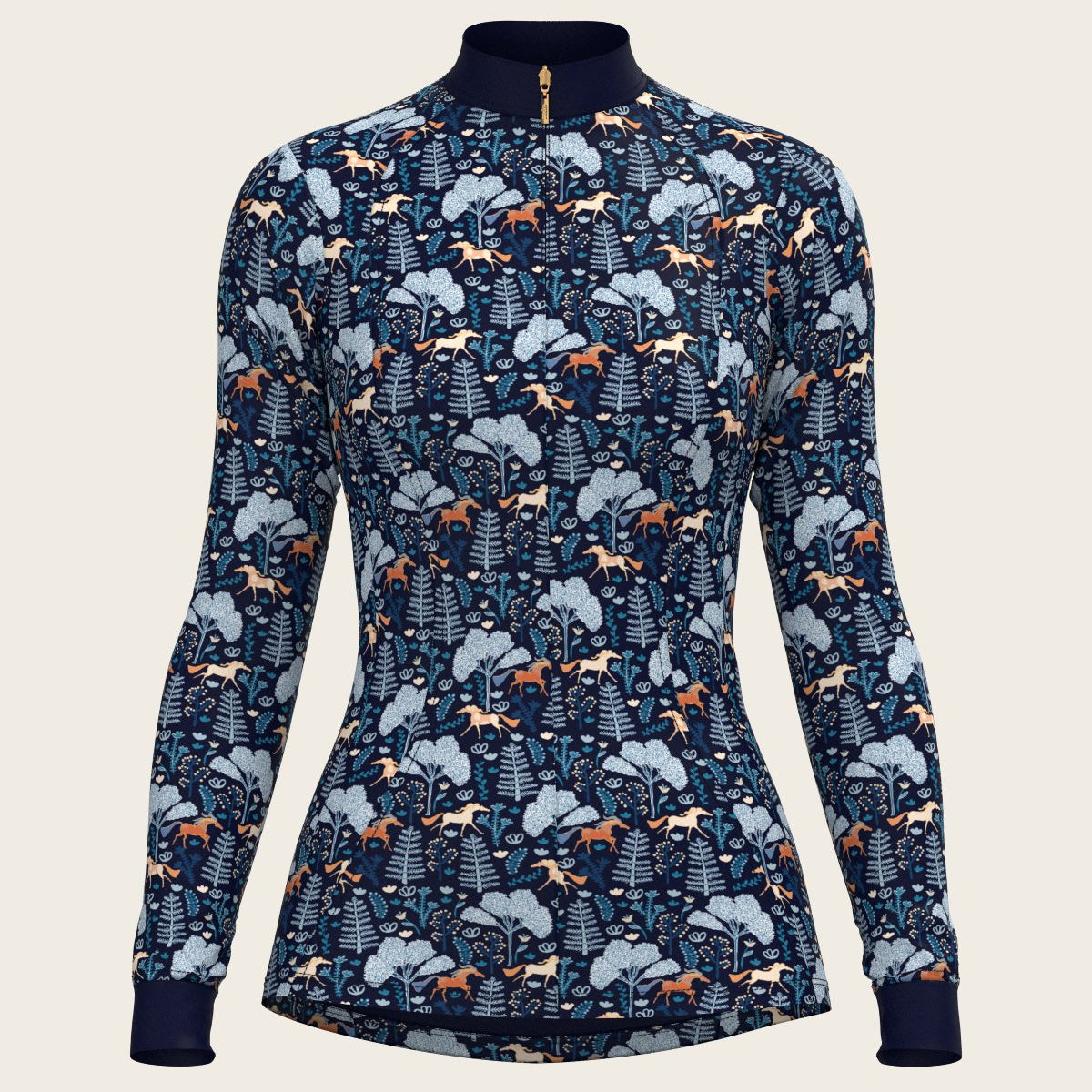  Forest on Navy Quarter Zip Sun Shirt - Espoir Equestrian - Equiluxe Tack