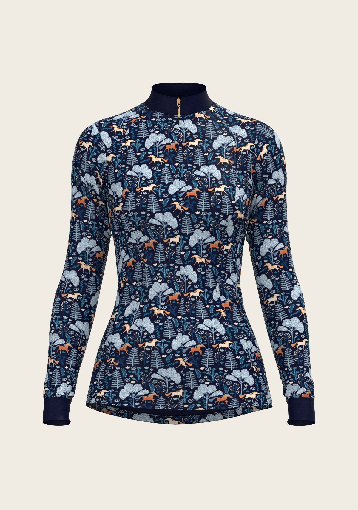  Forest on Navy Quarter Zip Sun Shirt - Espoir Equestrian - Equiluxe Tack