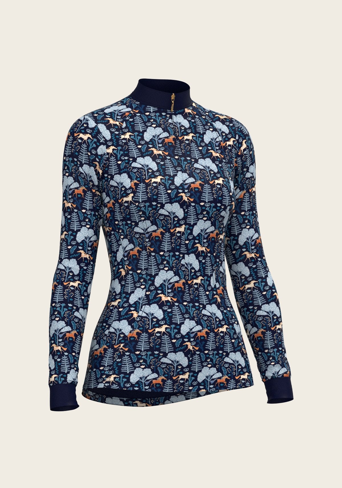  Forest on Navy Quarter Zip Sun Shirt - Espoir Equestrian - Equiluxe Tack