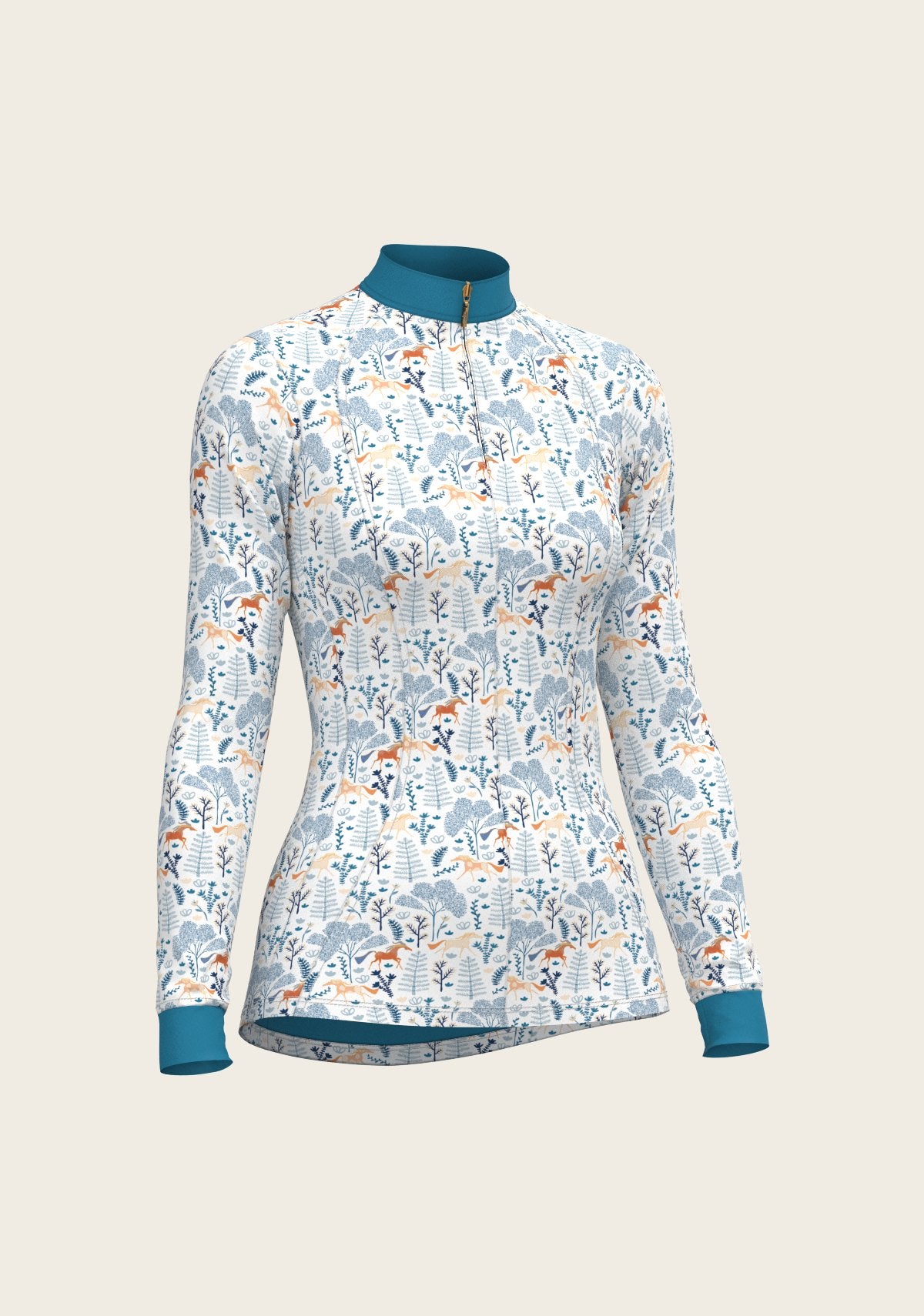  Forest on White Quarter Zip Sun Shirt - Espoir Equestrian - Equiluxe Tack