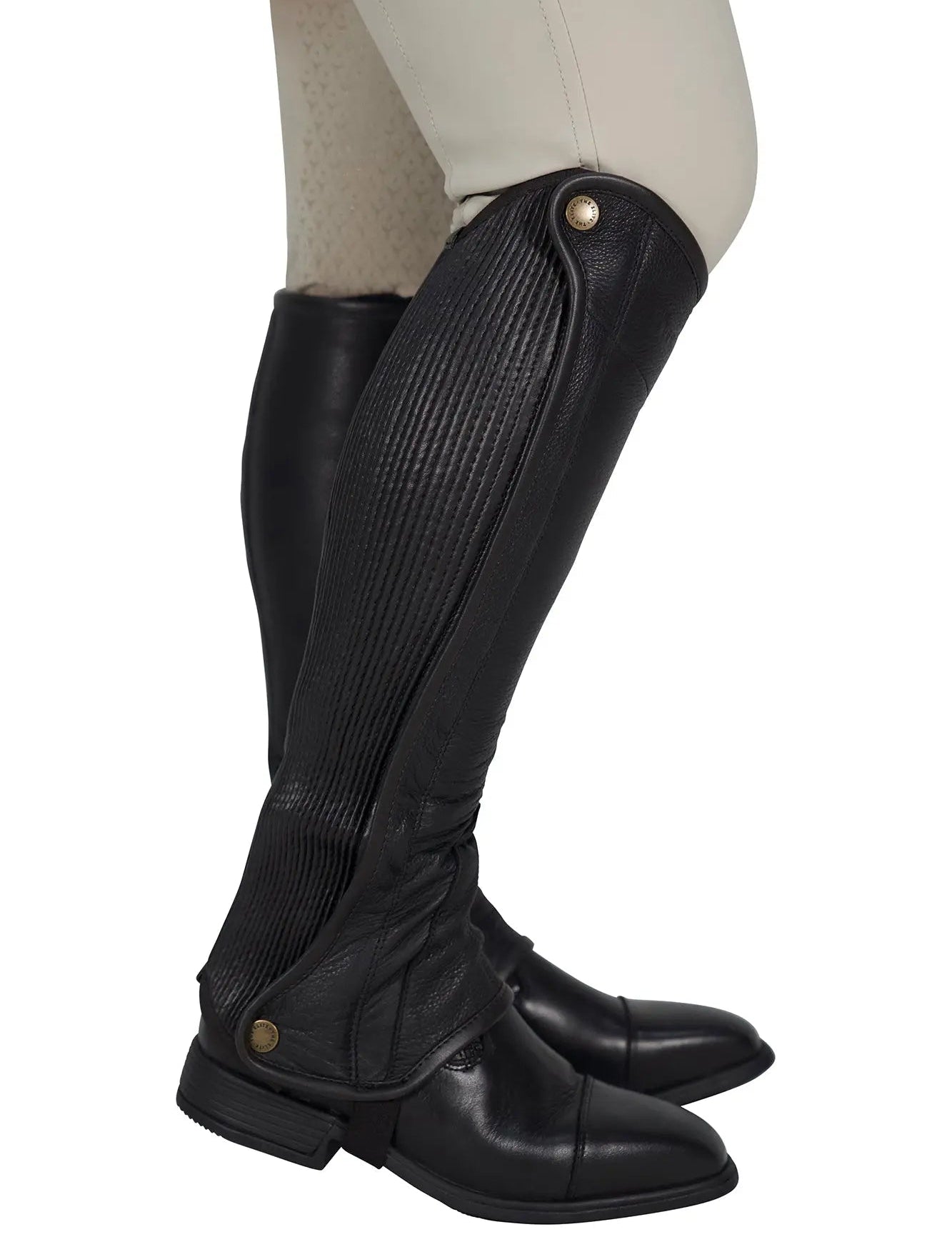 Grand Prix Elite Leather Kids Half Chaps, Black - Equiluxe Tack