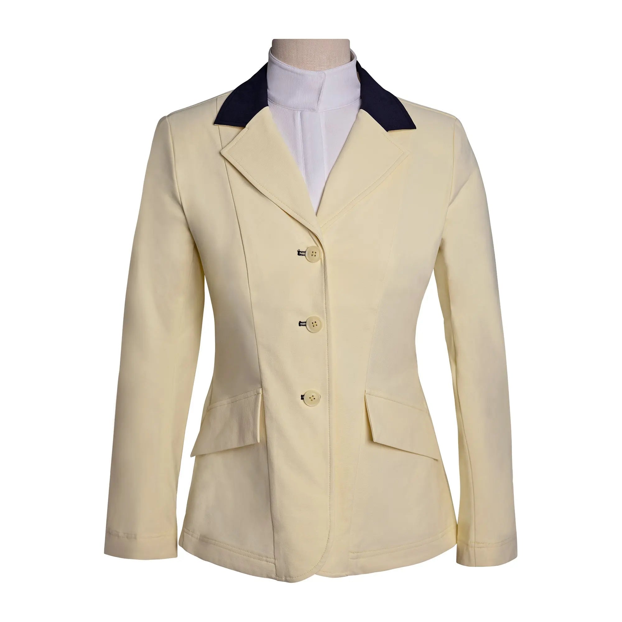 Grand Prix Ladies EQJ 3 Button Show Coat, Butter with Navy Collar - Equiluxe Tack