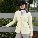 Grand Prix Ladies EQJ 3 Button Show Coat, Butter with Navy Collar - Equiluxe Tack