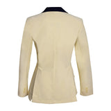 Grand Prix Ladies EQJ 3 Button Show Coat, Butter with Navy Collar - Equiluxe Tack