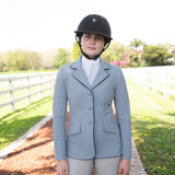 Grand Prix Ladies EQJ 3 Button Show Coat, Cadet Blue with Navy Piping - Equiluxe Tack