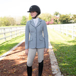 Grand Prix Ladies EQJ 3 Button Show Coat, Cadet Blue with Navy Piping - Equiluxe Tack
