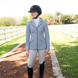 Grand Prix Ladies EQJ 3 Button Show Coat, Cadet Blue with Navy Piping - Equiluxe Tack