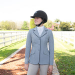 Grand Prix Ladies EQJ 3 Button Show Coat, Cadet Blue with Navy Piping - Equiluxe Tack