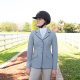 Grand Prix Ladies EQJ 3 Button Show Coat, Cadet Blue with Navy Piping - Equiluxe Tack