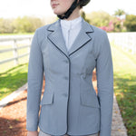 Grand Prix Ladies EQJ 3 Button Show Coat, Cadet Blue with Navy Piping - Equiluxe Tack