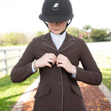 Grand Prix Ladies EQJ 3 Button Show Coat, Chocolate with Tan Piping - Equiluxe Tack