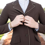 Grand Prix Ladies EQJ 3 Button Show Coat, Chocolate with Tan Piping - Equiluxe Tack