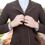 Grand Prix Ladies EQJ 3 Button Show Coat, Chocolate with Tan Piping - Equiluxe Tack