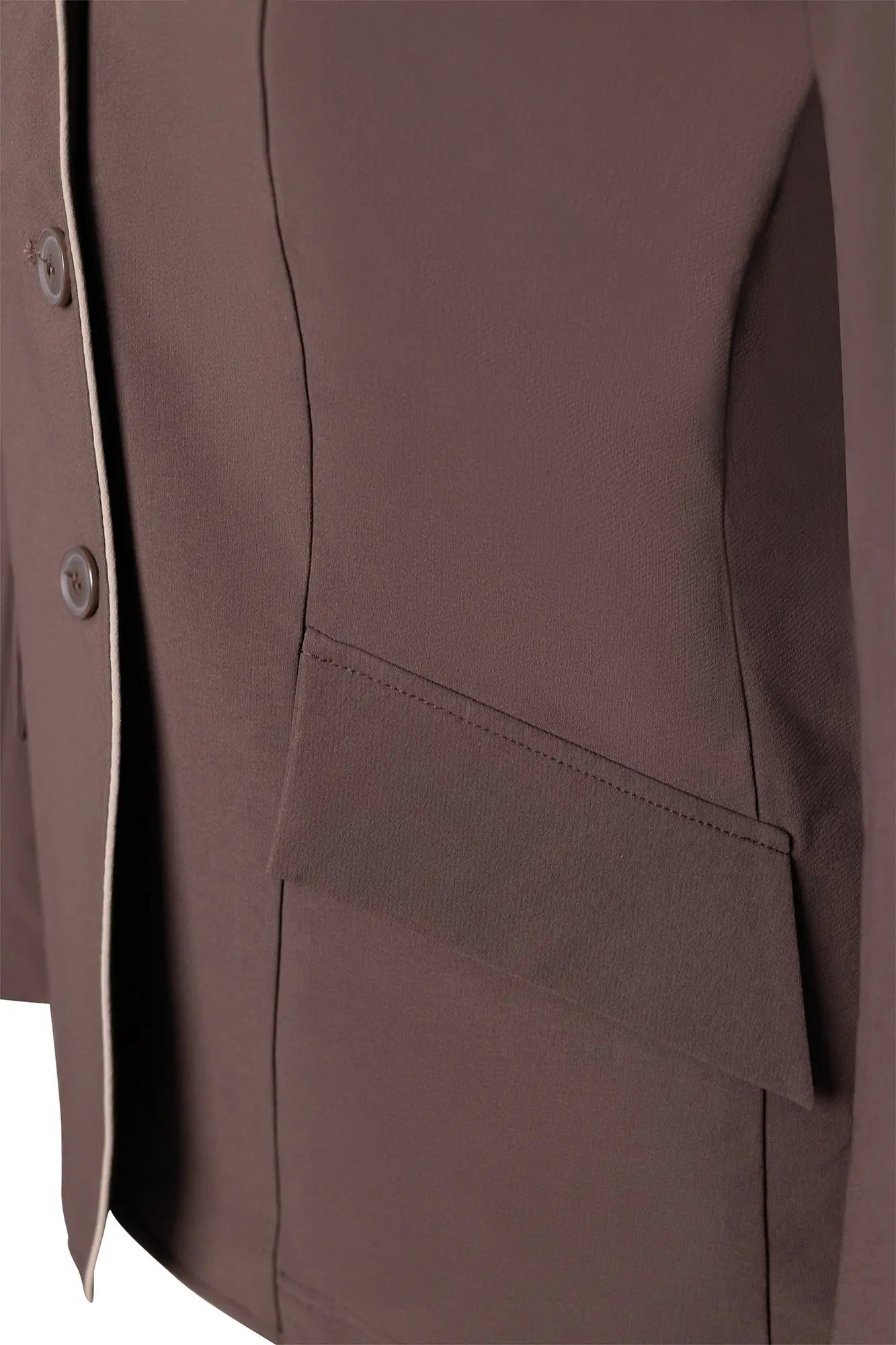 Grand Prix Ladies EQJ 3 Button Show Coat, Chocolate with Tan Piping - Equiluxe Tack