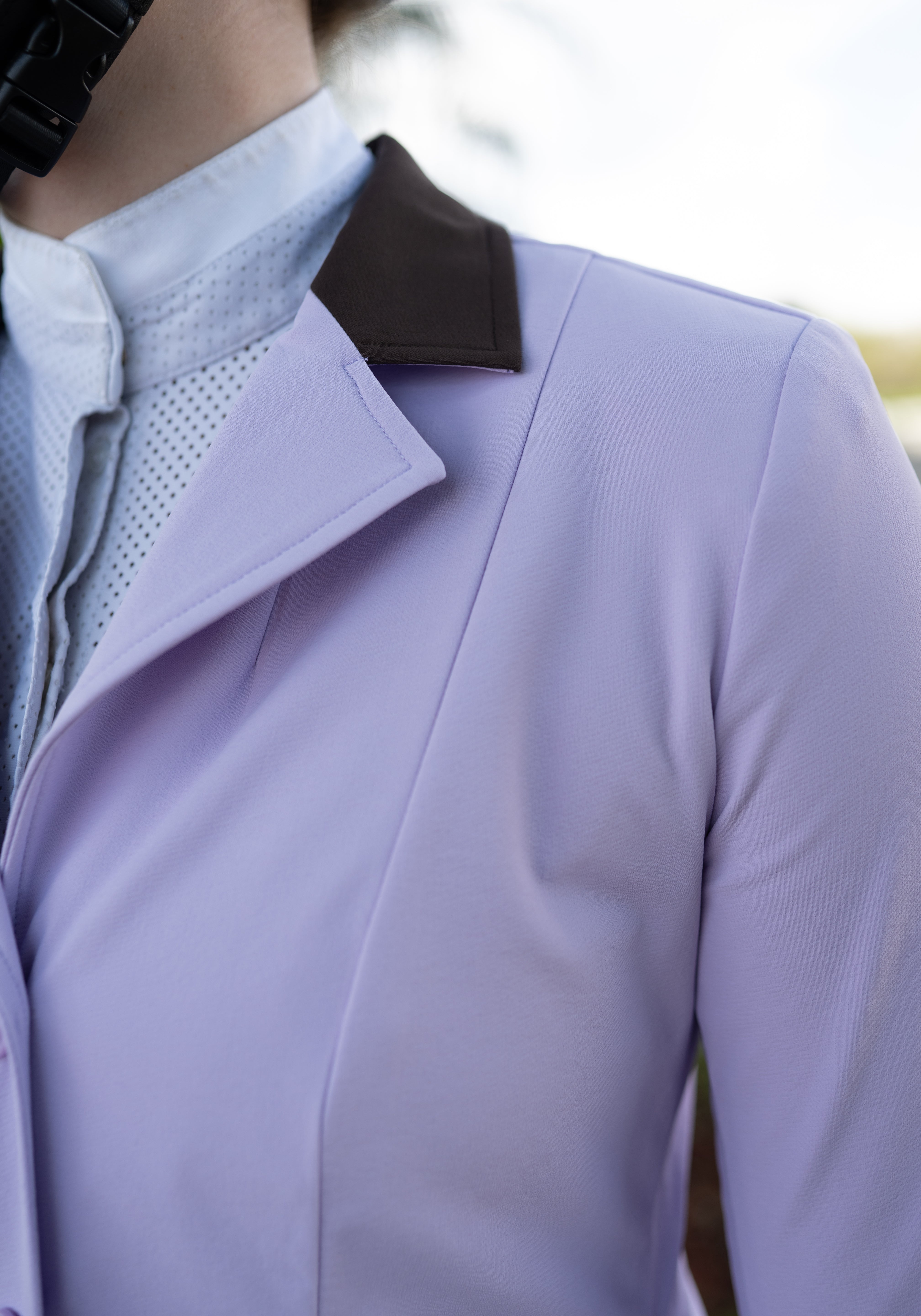 Grand Prix Ladies EQJ 3 Button Show Coat, Lilac with Chocolate Collar - Equiluxe Tack