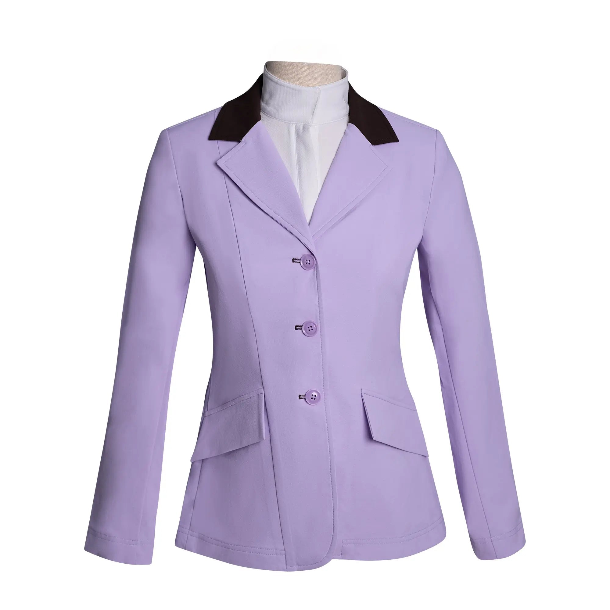 Grand Prix Ladies EQJ 3 Button Show Coat, Lilac with Chocolate Collar - Equiluxe Tack