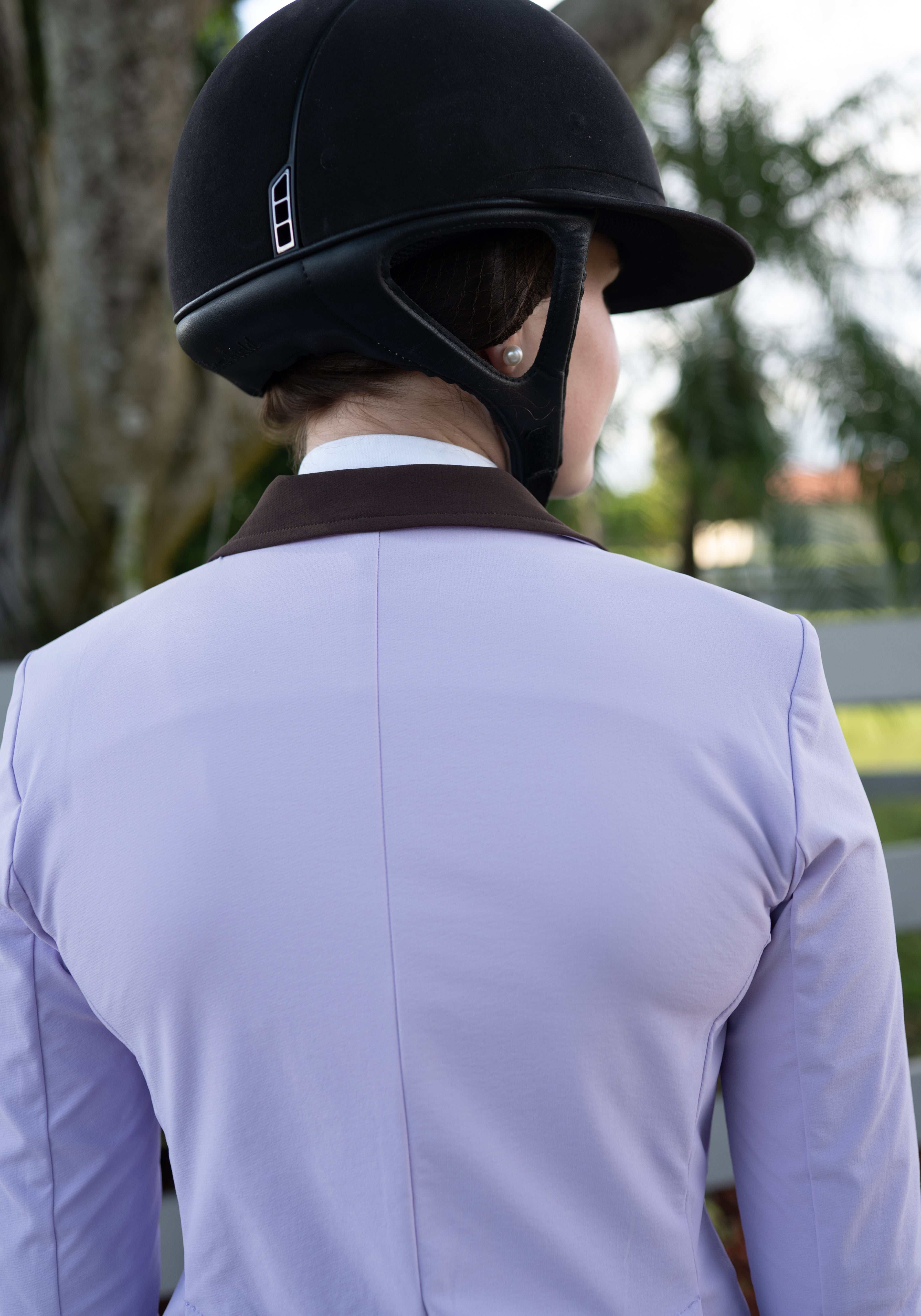 Grand Prix Ladies EQJ 3 Button Show Coat, Lilac with Chocolate Collar - Equiluxe Tack